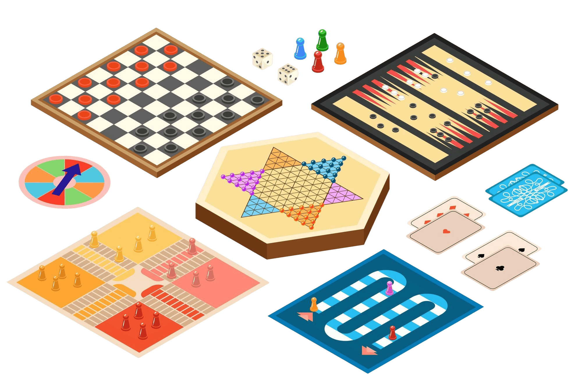 Collection of diverse board games